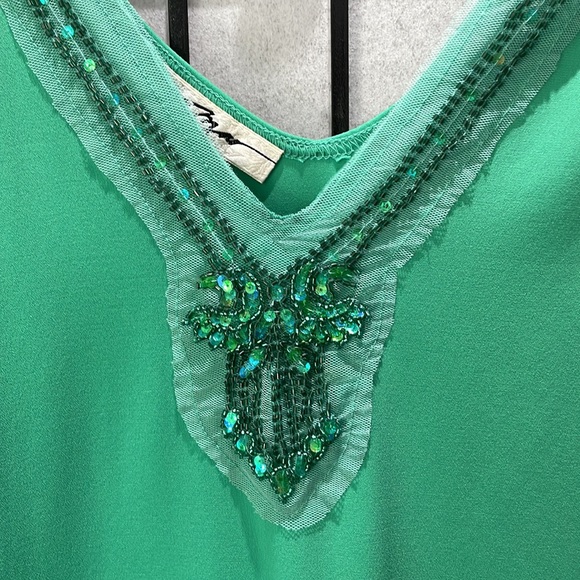 Vintage Cydney Mar, Green Tank with Beaded Embellishment, SZ XL - Picture 3 of 6